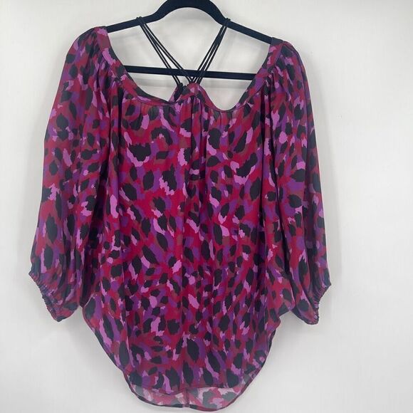 Karina Grimaldi Women's Pink Long Sleeve Animal Print Off Shoulder Top Size Smal - Picture 1 of 5